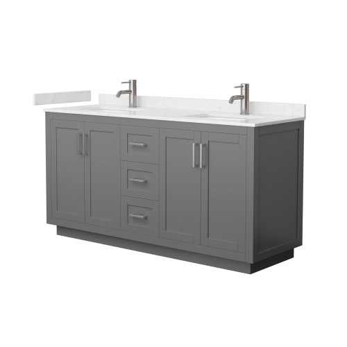 Wyndham WCF292966DKGC2UNSMXX Miranda 66 Inch Double Bathroom Vanity in Dark Gray, Carrara Cultured Marble Countertop, Undermount Square Sinks, Brushed Nickel Trim