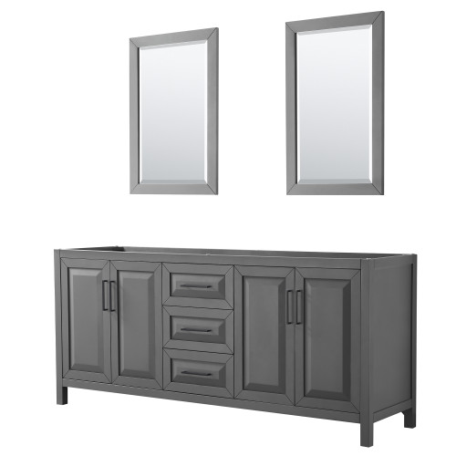 Wyndham WCV252580DGBCXSXXM24 Daria 80 Inch Double Bathroom Vanity in Dark Gray, No Countertop, No Sink, Matte Black Trim, 24 Inch Mirrors