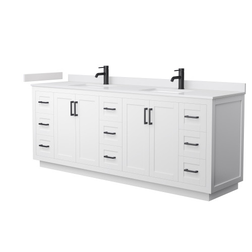 Wyndham WCF292984DWBWCUNSMXX Miranda 84 Inch Double Bathroom Vanity in White, White Cultured Marble Countertop, Undermount Square Sinks, Matte Black Trim
