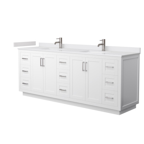 Wyndham WCF292984DWHWCUNSMXX Miranda 84 Inch Double Bathroom Vanity in White, White Cultured Marble Countertop, Undermount Square Sinks, Brushed Nickel Trim