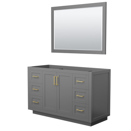 Wyndham WCF292954SGGCXSXXM46 Miranda 54 Inch Single Bathroom Vanity in Dark Gray, No Countertop, No Sink, Brushed Gold Trim, 46 Inch Mirror