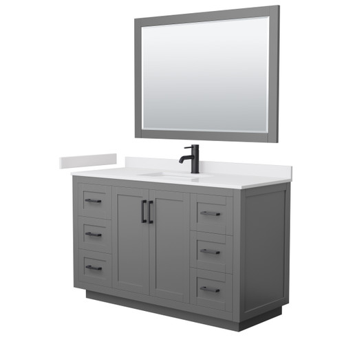Wyndham WCF292954SGBWCUNSM46 Miranda 54 Inch Single Bathroom Vanity in Dark Gray, White Cultured Marble Countertop, Undermount Square Sink, Matte Black Trim, 46 Inch Mirror