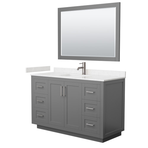 Wyndham WCF292954SKGC2UNSM46 Miranda 54 Inch Single Bathroom Vanity in Dark Gray, Carrara Cultured Marble Countertop, Undermount Square Sink, Brushed Nickel Trim, 46 Inch Mirror