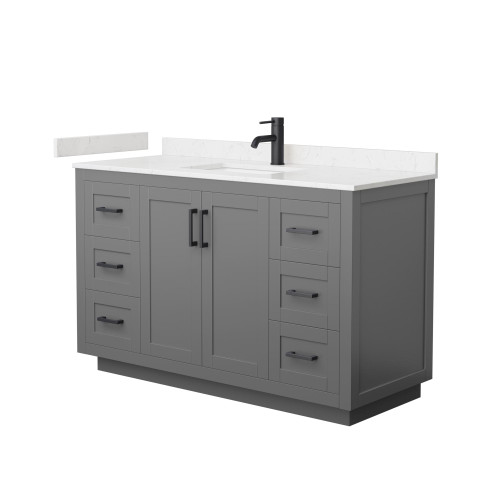 Wyndham WCF292954SGBC2UNSMXX Miranda 54 Inch Single Bathroom Vanity in Dark Gray, Carrara Cultured Marble Countertop, Undermount Square Sink, Matte Black Trim