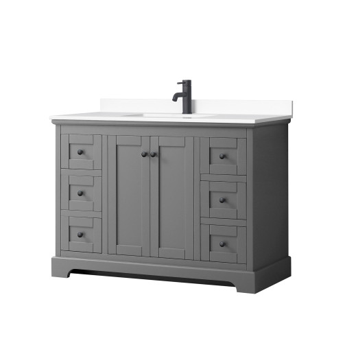 Wyndham WCV232348SGBWCUNSMXX Avery 48 Inch Single Bathroom Vanity in Dark Gray, White Cultured Marble Countertop, Undermount Square Sink, Matte Black Trim Wyndham WCV232348SGBWCUNSMXX Avery 48 Inch Single Bathroom Vanity in Dark Gray, White Cultured Marble Countertop, Undermount Square Sink, Matte Black Trim