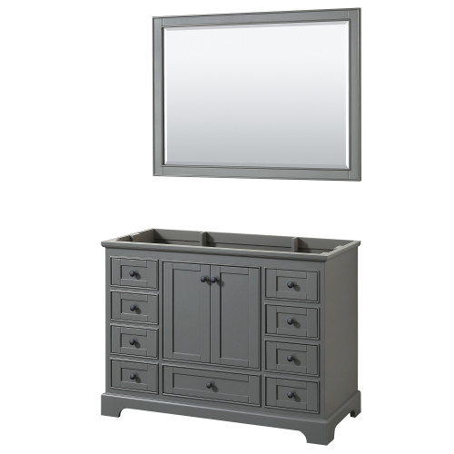 Wyndham WCS202048SGBCXSXXM46 Deborah 48 Inch Single Bathroom Vanity in Dark Gray, No Countertop, No Sink, Matte Black Trim, 46 Inch Mirror