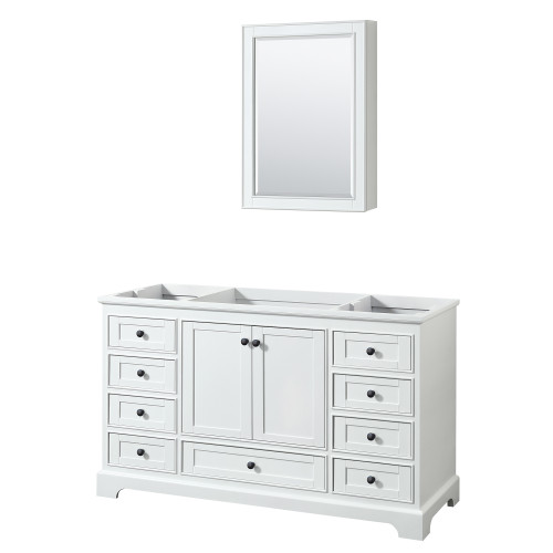 Wyndham WCS202060SWBCXSXXMED Deborah 60 Inch Single Bathroom Vanity in White, No Countertop, No Sink, Matte Black Trim, Medicine Cabinet