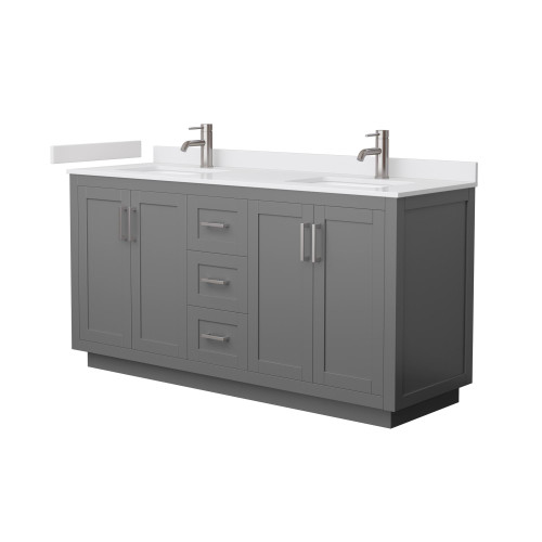 Wyndham WCF292966DKGWCUNSMXX Miranda 66 Inch Double Bathroom Vanity in Dark Gray, White Cultured Marble Countertop, Undermount Square Sinks, Brushed Nickel Trim