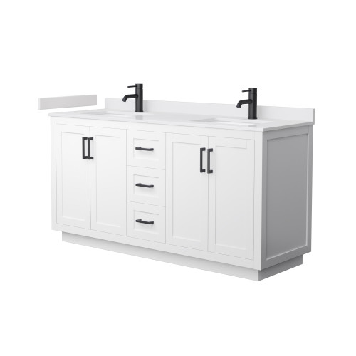 Wyndham WCF292966DWBWCUNSMXX Miranda 66 Inch Double Bathroom Vanity in White, White Cultured Marble Countertop, Undermount Square Sinks, Matte Black Trim