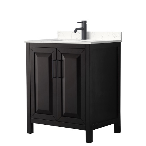 Wyndham WCV252530SEBC2UNSMXX Daria 30 Inch Single Bathroom Vanity in Dark Espresso, Carrara Cultured Marble Countertop, Undermount Square Sink, Matte Black Trim