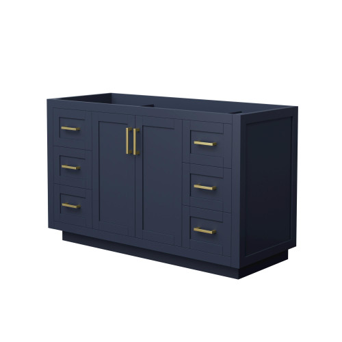 Wyndham WCF292954SBLCXSXXMXX Miranda 54 Inch Single Bathroom Vanity in Dark Blue, No Countertop, No Sink, Brushed Gold Trim
