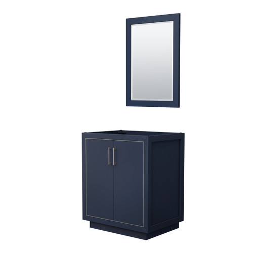 Wyndham WCF111130SBNCXSXXM24 Icon 30 Inch Single Bathroom Vanity in Dark Blue, No Countertop, No Sink, Brushed Nickel Trim, 24 Inch Mirror
