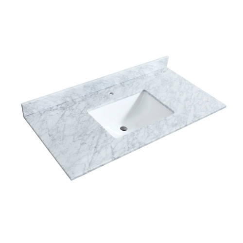 Wyndham WCF111142SWZCMUNSMXX Icon 42 Inch Single Bathroom Vanity in White, White Carrara Marble Countertop, Undermount Square Sink, Satin Bronze Trim