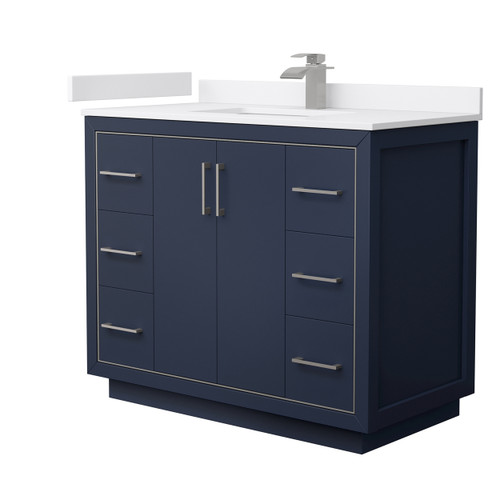Wyndham WCF111142SBNWCUNSMXX Icon 42 Inch Single Bathroom Vanity in Dark Blue, White Cultured Marble Countertop, Undermount Square Sink, Brushed Nickel Trim
