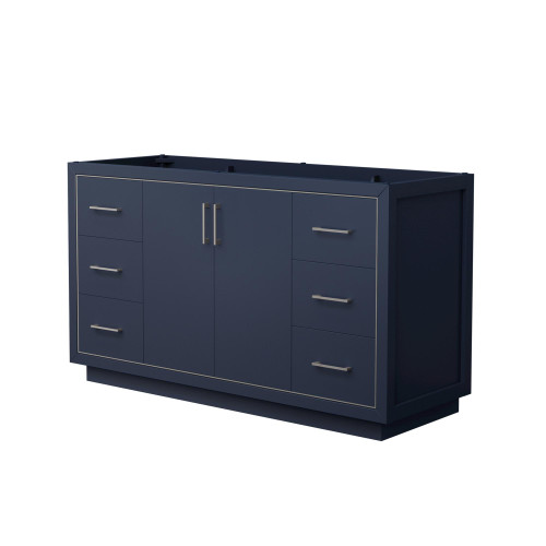 Wyndham WCF111160SBNCXSXXMXX Icon 60 Inch Single Bathroom Vanity in Dark Blue, No Countertop, No Sink, Brushed Nickel Trim Wyndham WCF111160SBNCXSXXMXX Icon 60 Inch Single Bathroom Vanity in Dark Blue, No Countertop, No Sink, Brushed Nickel Trim