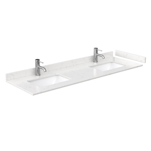 Wyndham WCF111166DWBC2UNSMXX Icon 66 Inch Double Bathroom Vanity in White, Carrara Cultured Marble Countertop, Undermount Square Sinks, Matte Black Trim