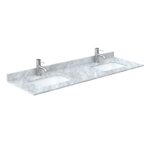 Wyndham WCF111166DWHCMUNSMXX Icon 66 Inch Double Bathroom Vanity in White, White Carrara Marble Countertop, Undermount Square Sinks, Brushed Nickel Trim