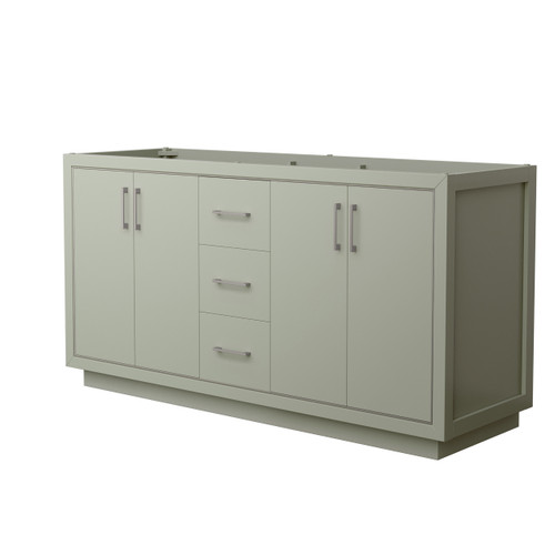 Wyndham WCF111166DLGCXSXXMXX Icon 66 Inch Double Bathroom Vanity in Light Green, No Countertop, No Sink, Brushed Nickel Trim Wyndham WCF111166DLGCXSXXMXX Icon 66 Inch Double Bathroom Vanity in Light Green, No Countertop, No Sink, Brushed Nickel Trim