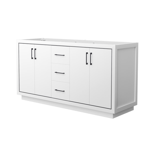 Wyndham WCF111166DWBCXSXXMXX Icon 66 Inch Double Bathroom Vanity in White, No Countertop, No Sink, Matte Black Trim