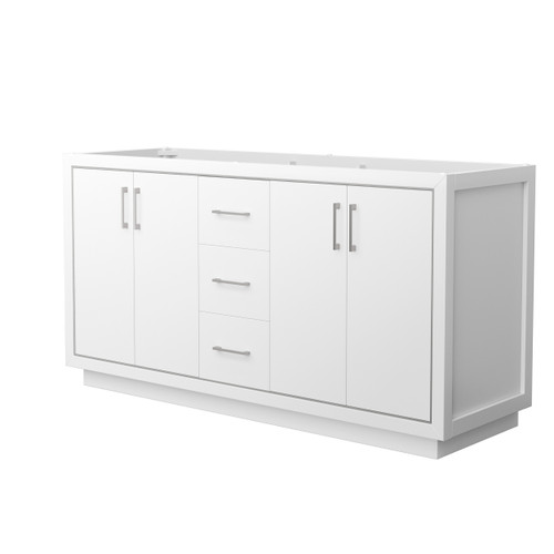 Wyndham WCF111166DWHCXSXXMXX Icon 66 Inch Double Bathroom Vanity in White, No Countertop, No Sink, Brushed Nickel Trim