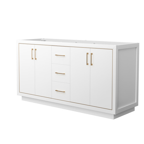 Wyndham WCF111166DWZCXSXXMXX Icon 66 Inch Double Bathroom Vanity in White, No Countertop, No Sink, Satin Bronze Trim