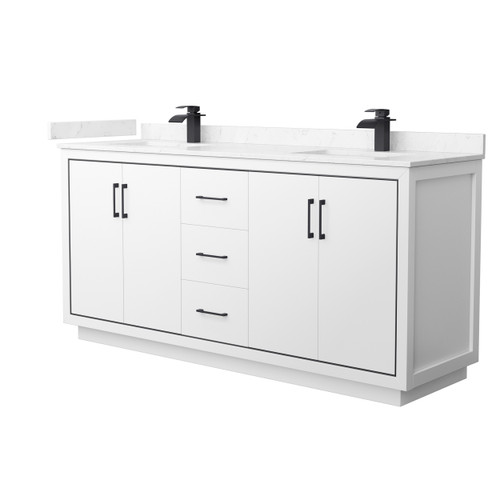 Wyndham WCF111172DWBC2UNSMXX Icon 72 Inch Double Bathroom Vanity in White, Carrara Cultured Marble Countertop, Undermount Square Sinks, Matte Black Trim