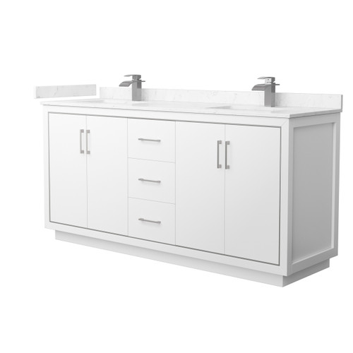 Wyndham WCF111172DWHC2UNSMXX Icon 72 Inch Double Bathroom Vanity in White, Carrara Cultured Marble Countertop, Undermount Square Sinks, Brushed Nickel Trim