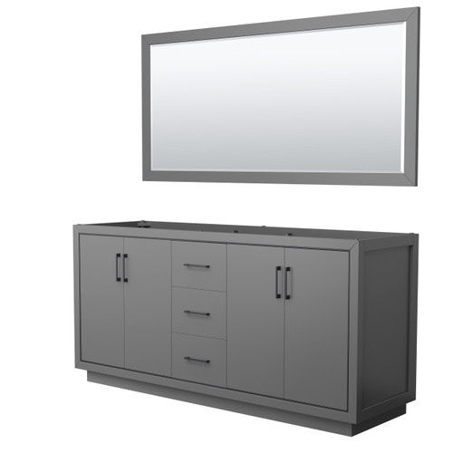 Wyndham WCF111172DGBCXSXXM70 Icon 72 Inch Double Bathroom Vanity in Dark Gray, No Countertop, No Sink, Matte Black Trim, 70 Inch Mirror
