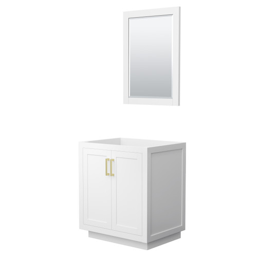 Wyndham WCF292930SWGCXSXXM24 Miranda 30 Inch Single Bathroom Vanity in White, No Countertop, No Sink, Brushed Gold Trim, 24 Inch Mirror