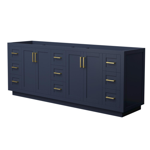 Wyndham WCF292984DBLCXSXXMXX Miranda 84 Inch Double Bathroom Vanity in Dark Blue, No Countertop, No Sink, Brushed Gold Trim