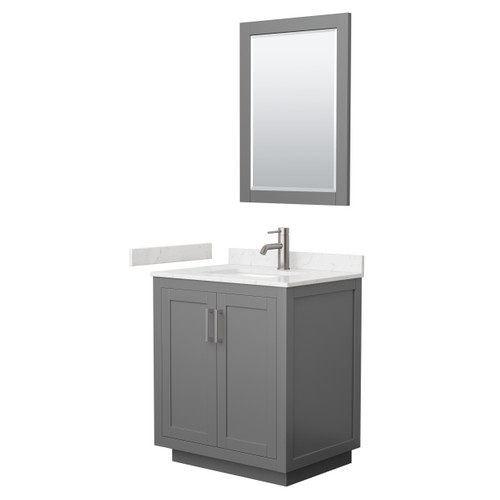 Wyndham WCF292930SKGC2UNSM24 Miranda 30 Inch Single Bathroom Vanity in Dark Gray, Carrara Cultured Marble Countertop, Undermount Square Sink, Brushed Nickel Trim, 24 Inch Mirror
