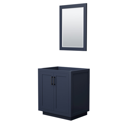Wyndham WCF292930SBBCXSXXM24 Miranda 30 Inch Single Bathroom Vanity in Dark Blue, No Countertop, No Sink, Matte Black Trim, 24 Inch Mirror