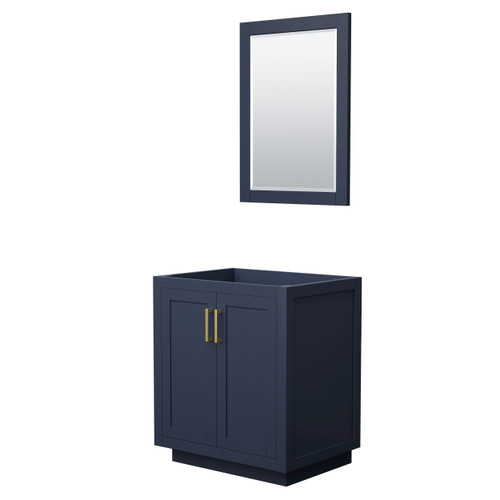 Wyndham WCF292930SBLCXSXXM24 Miranda 30 Inch Single Bathroom Vanity in Dark Blue, No Countertop, No Sink, Brushed Gold Trim, 24 Inch Mirror