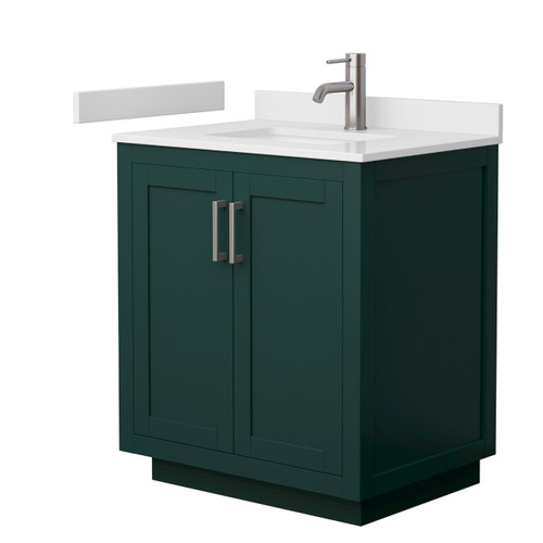 Wyndham WCF292930SGEWCUNSMXX Miranda 30 Inch Single Bathroom Vanity in Green, White Cultured Marble Countertop, Undermount Square Sink, Brushed Nickel Trim