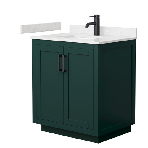 Wyndham WCF292930SGKC2UNSMXX Miranda 30 Inch Single Bathroom Vanity in Green, Carrara Cultured Marble Countertop, Undermount Square Sink, Matte Black Trim