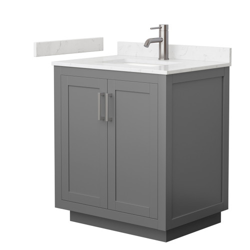 Wyndham WCF292930SKGC2UNSMXX Miranda 30 Inch Single Bathroom Vanity in Dark Gray, Carrara Cultured Marble Countertop, Undermount Square Sink, Brushed Nickel Trim
