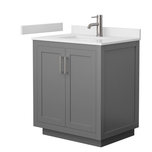 Wyndham WCF292930SKGWCUNSMXX Miranda 30 Inch Single Bathroom Vanity in Dark Gray, White Cultured Marble Countertop, Undermount Square Sink, Brushed Nickel Trim
