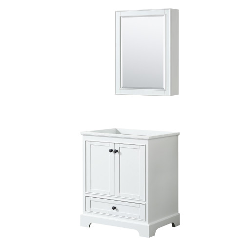 Wyndham WCS202030SWBCXSXXMED Deborah 30 Inch Single Bathroom Vanity in White, No Countertop, No Sink, Matte Black Trim, Medicine Cabinet