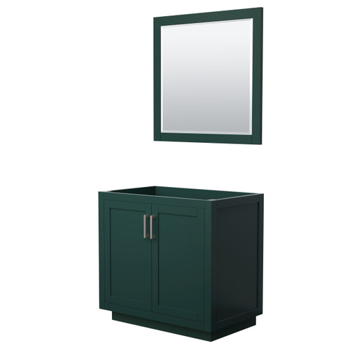 Wyndham WCF292936SGECXSXXM34 Miranda 36 Inch Single Bathroom Vanity in Green, No Countertop, No Sink, Brushed Nickel Trim, 34 Inch Mirror