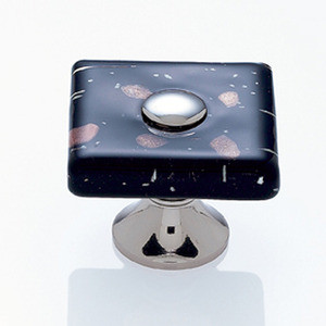 JVJ Polished Nickel 35 mm (1 3/8") Flat Square Glass Door Knob - Black With Copper Flecks - 50114