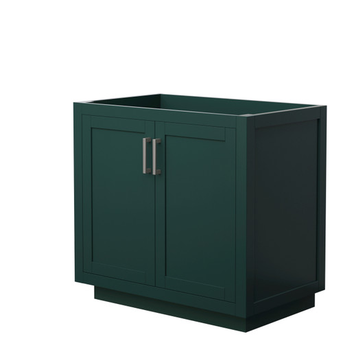 Wyndham WCF292936SGECXSXXMXX Miranda 36 Inch Single Bathroom Vanity in Green, No Countertop, No Sink, Brushed Nickel Trim