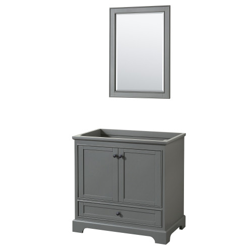 Wyndham WCS202036SGBCXSXXM24 Deborah 36 Inch Single Bathroom Vanity in Dark Gray, No Countertop, No Sink, Matte Black Trim, 24 Inch Mirror