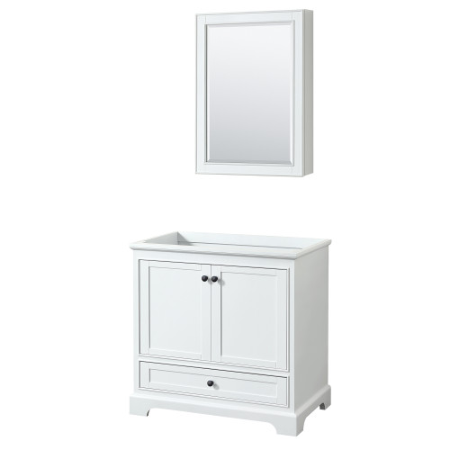 Wyndham WCS202036SWBCXSXXMED Deborah 36 Inch Single Bathroom Vanity in White, No Countertop, No Sink, Matte Black Trim, Medicine Cabinet