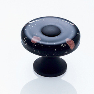 JVJ Oil Rubbed Bronze 35 mm (1 3/8") Flat Round Glass Door Knob - Black With Copper Flecks - 50020