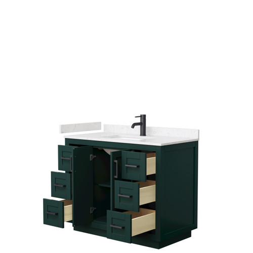 Wyndham WCF292942SGKC2UNSMXX Miranda 42 Inch Single Bathroom Vanity in Green, Carrara Cultured Marble Countertop, Undermount Square Sink, Matte Black Trim