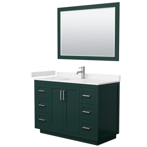 Wyndham WCF292948SGEC2UNSM46 Miranda 48 Inch Single Bathroom Vanity in Green, Carrara Cultured Marble Countertop, Undermount Square Sink, Brushed Nickel Trim, 46 Inch Mirror
