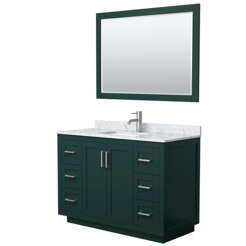 Wyndham WCF292948SGECMUNSM46 Miranda 48 Inch Single Bathroom Vanity in Green, White Carrara Marble Countertop, Undermount Square Sink, Brushed Nickel Trim, 46 Inch Mirror