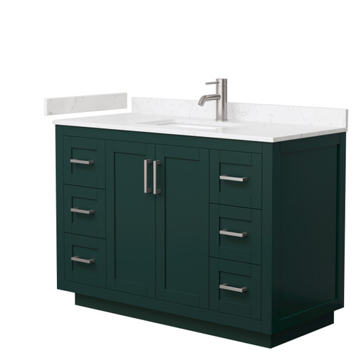 Wyndham WCF292948SGEC2UNSMXX Miranda 48 Inch Single Bathroom Vanity in Green, Carrara Cultured Marble Countertop, Undermount Square Sink, Brushed Nickel Trim