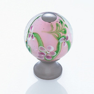 JVJ Satin Nickel 30 mm (1 3/16") Round Glass Door Knob - Clear With Purple Flowers - 49946
