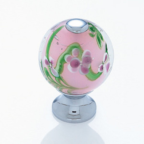 JVJ 49926 Polished Chrome 30 mm (1 3/16") Round Glass Door Knob - Clear With Purple Flowers JVJ 49926 Polished Chrome 30 mm (1 3/16") Round Glass Door Knob - Clear With Purple Flowers